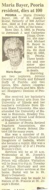 Obituary, Unknown Peoria Newspaper: Maria Bayer